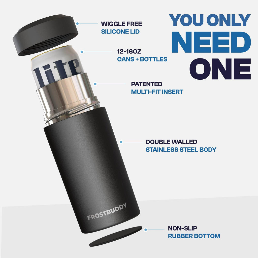 Universal Buddy | World’s 1st Universal Can Cooler | Fits Cans + Bottles In One